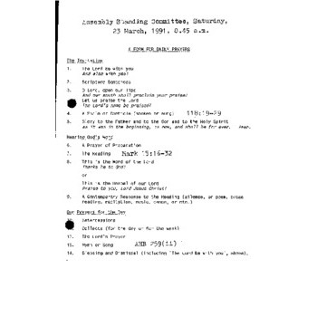 Assembly Standing Committee - Order of Worship - Mar 1991