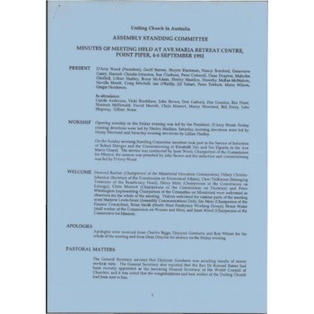 Assembly Standing Committee - Minutes - Sep 1992