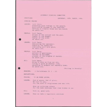 Assembly Standing Committee - Order of Worship - Mar 1994