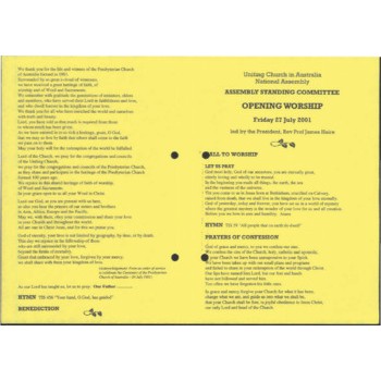 Assembly Standing Committee - Orders of Worship - Jul 2001