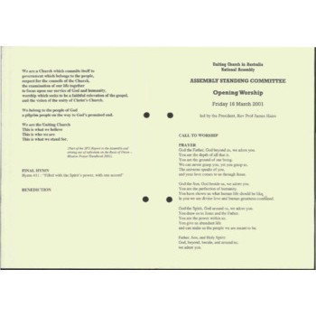 Assembly Standing Committee - Orders of Worship - Mar 2001