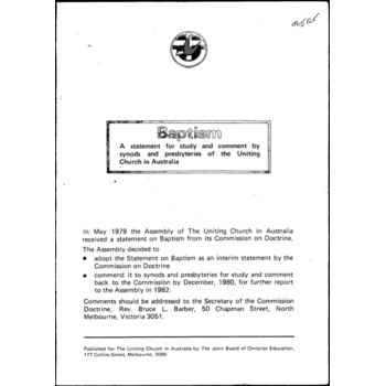 Baptism : A Statement for Study and Comment