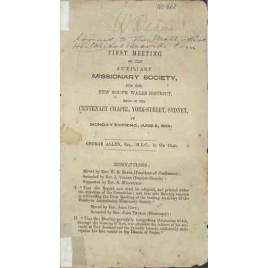 Australasian Wesleyan Methodist Missionary Society - First Meeting
