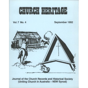 Church Heritage, Vol.7 No.4 (includes Biographical Register of Wesleyan Methodist Ministers in NSW 1815-1855)