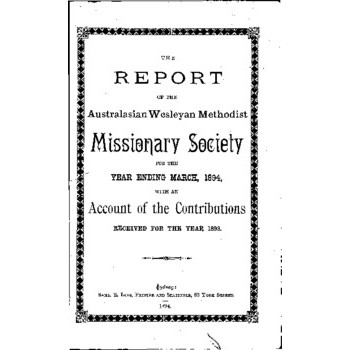 Australasian Wesleyan Methodist Missionary Society - 38th Annual Meeting