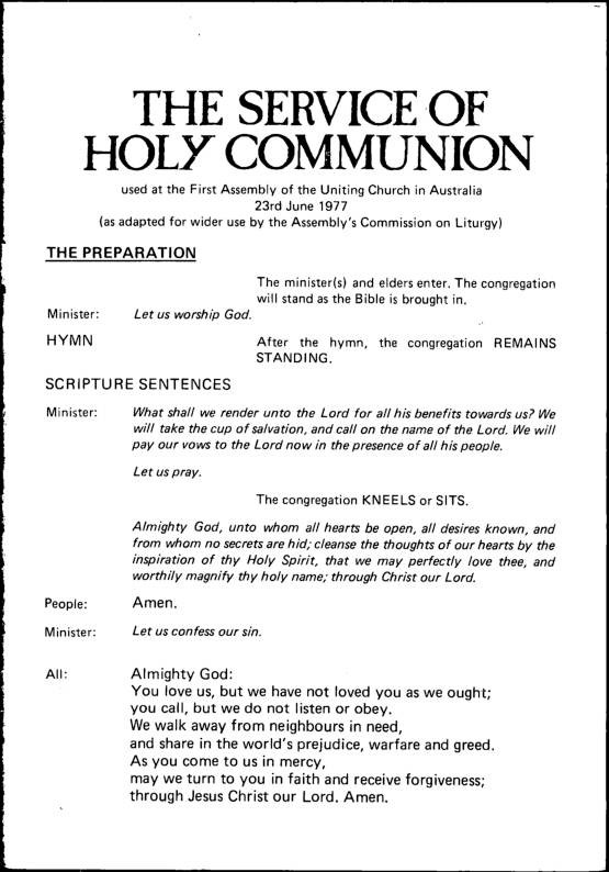 Service of Holy Communion used at the First Assembly of the Uniting ...